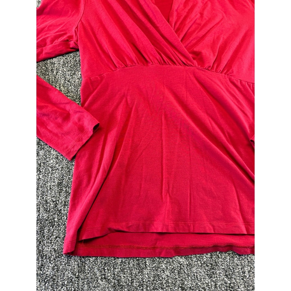 CAbi Top Womens XL Red Surplice Wrap Pleated Jersey Long Sleeve Blouse